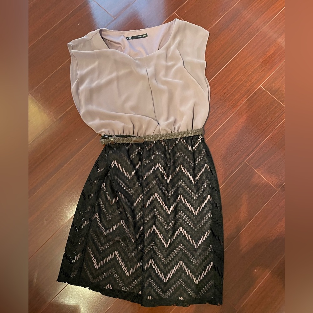 Maurice’s - Black lace over mauve lining dress with brown belt